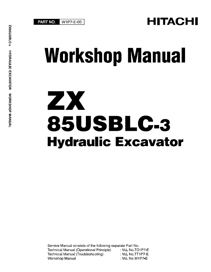 Hitachi ZX 85USBLC-3 Excavator Workshop Manual PDF Download